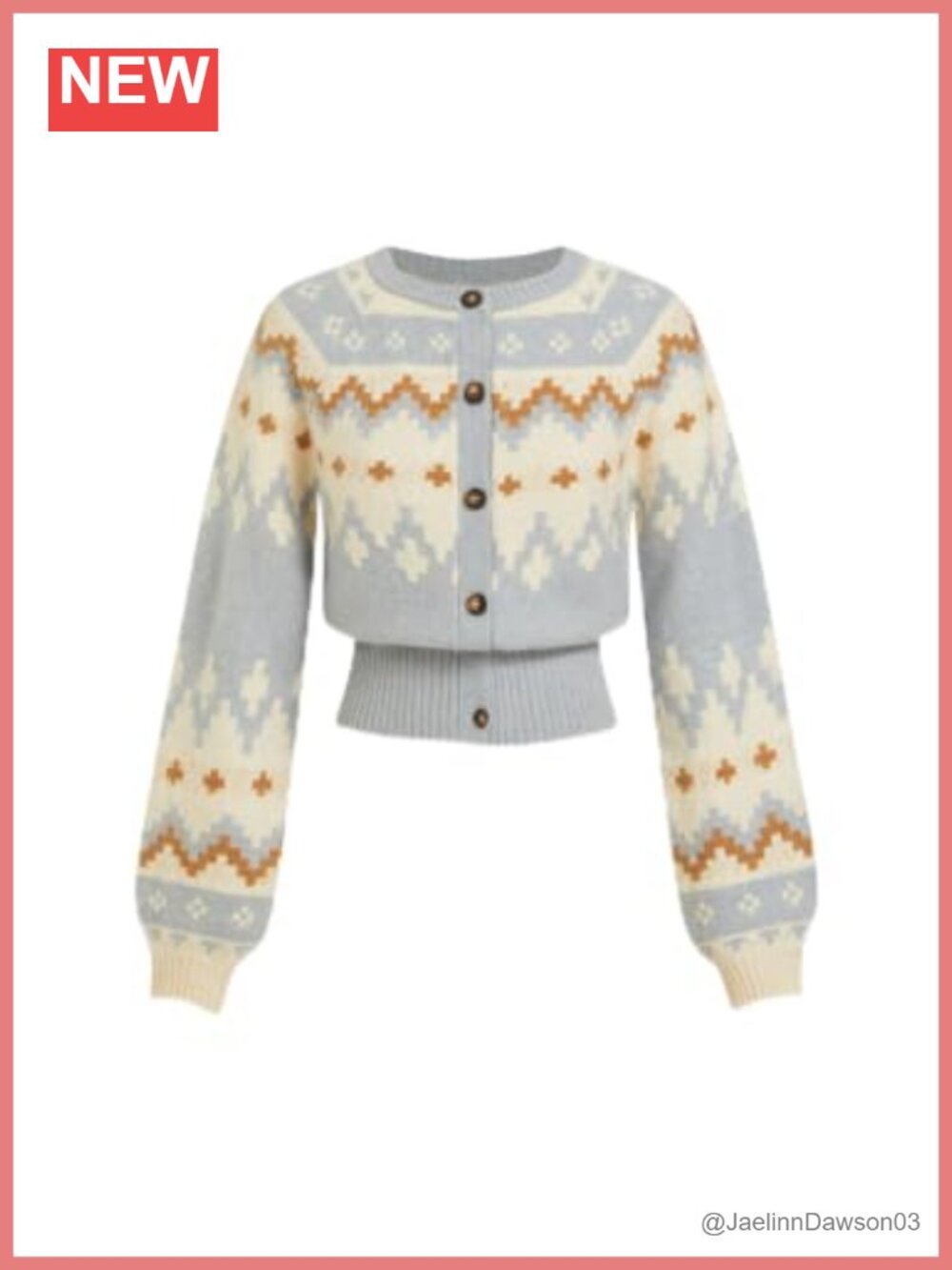 Fair Isle Cardigan Button Down Cropped Nordic Knit Sweater Balloon Sleeve